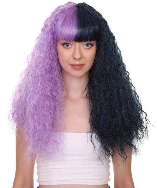 Wigs2you ハロウィンパーティープレミアムレディース H-1781 華やかに見える独占！ コスプレウィッグ メラニーロングウェービー パープルとブラックの半分スタイル