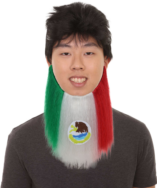 Wigs2you MU-001 メキシコ国旗のひげ | 9.5インチ 合成緑、白、赤のコスチュームひげ | イベント用の愛国的なヘアピース