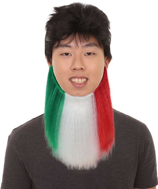 Wigs2you MU-002 イタリアのトリコロールひげ | 9.5インチ 緑、白、赤のひげ | イタリアのイベントやコスプレに最適な合成ひげ
