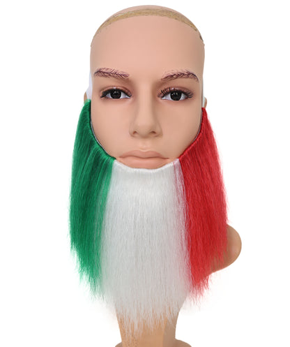 Wigs2you MU-002 イタリアのトリコロールひげ | 9.5インチ 緑、白、赤のひげ | イタリアのイベントやコスプレに最適な合成ひげ