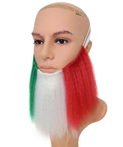 Wigs2you MU-002 イタリアのトリコロールひげ | 9.5インチ 緑、白、赤のひげ | イタリアのイベントやコスプレに最適な合成ひげ