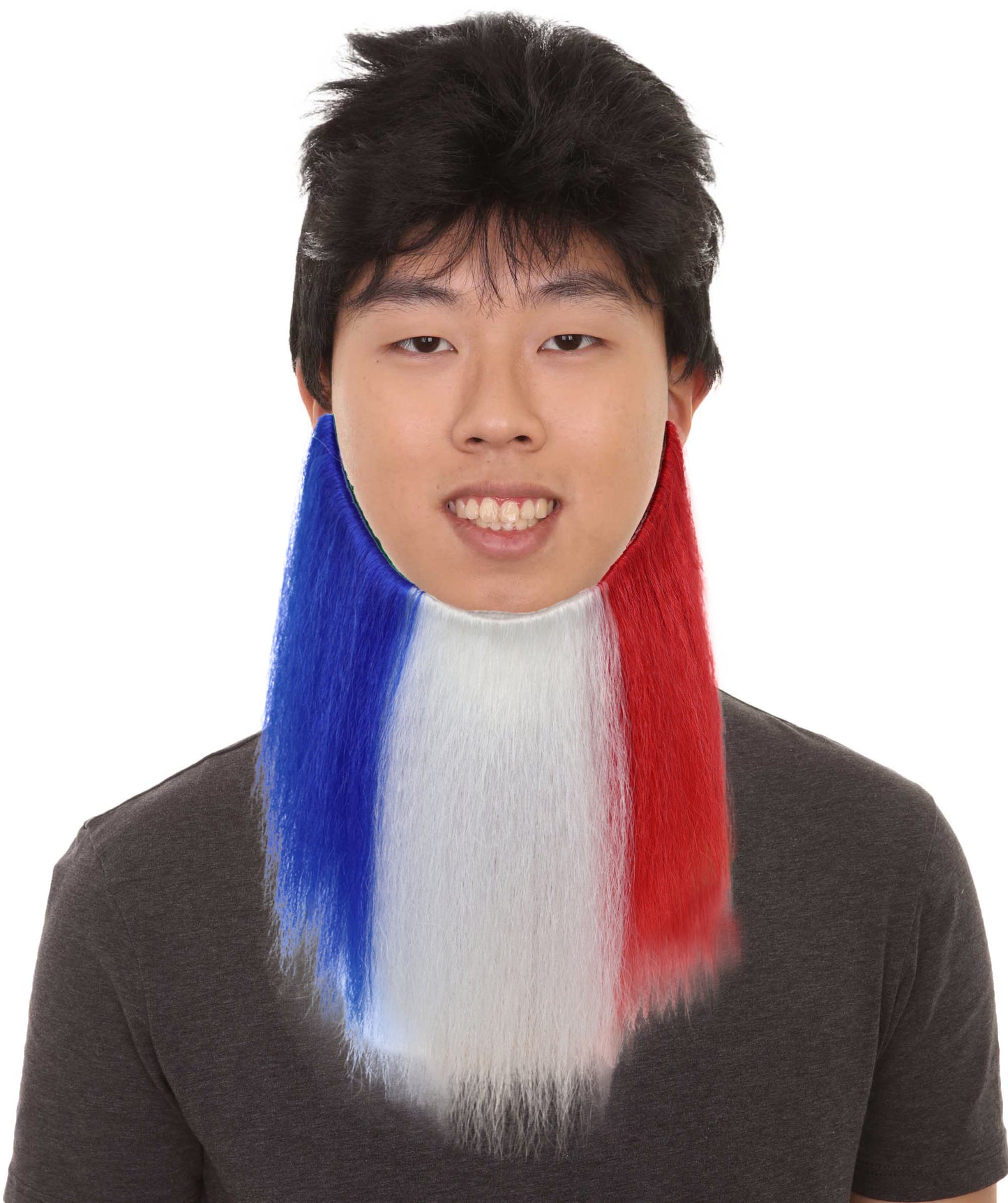 Wigs2you MU-003 フランス国旗のトリコロールひげ | 9.5インチ ブルー ホワイト レッド ひげ | フランスのイベントやコスプレに最適な合成コスチュームひげ
