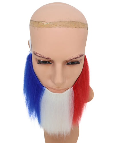 Wigs2you MU-003 フランス国旗のトリコロールひげ | 9.5インチ ブルー ホワイト レッド ひげ | フランスのイベントやコスプレに最適な合成コスチュームひげ