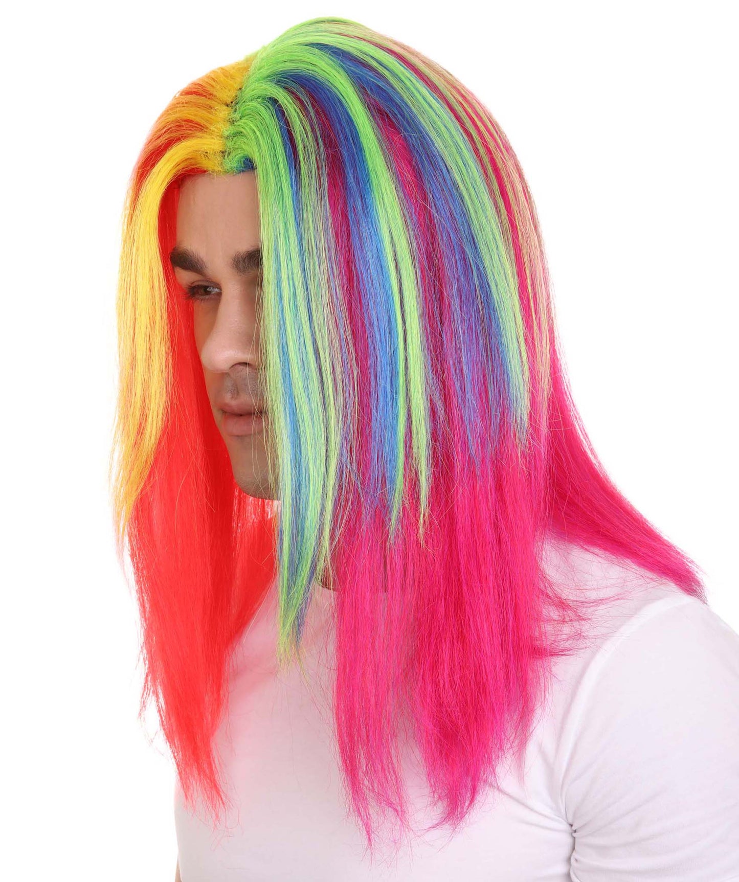 ハロウィンパーティ プレミアム 男性用 H-4413 6ix9ine ダニエル・ヘルナンデス レインボーロングストレートウィッグ