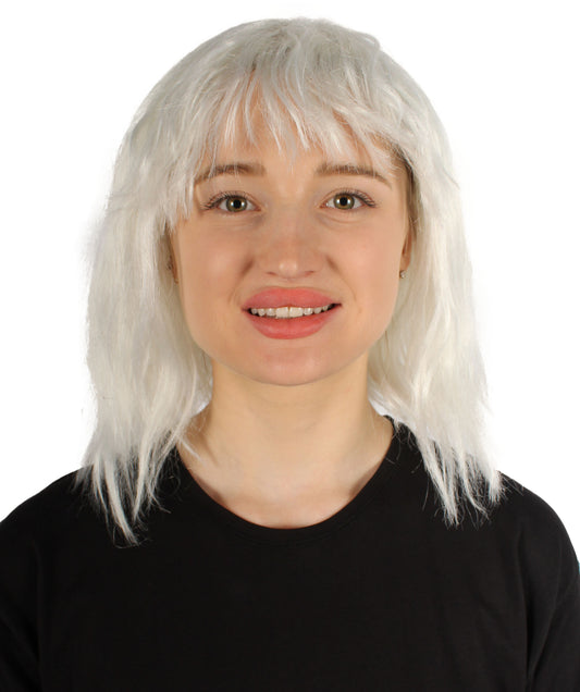 女性用ショルダーレングスバング波状コスプレウィッグ ホワイト H-5229_18 ファンシースタイル プレミアムハロウィンパーティーウィッグコレクション