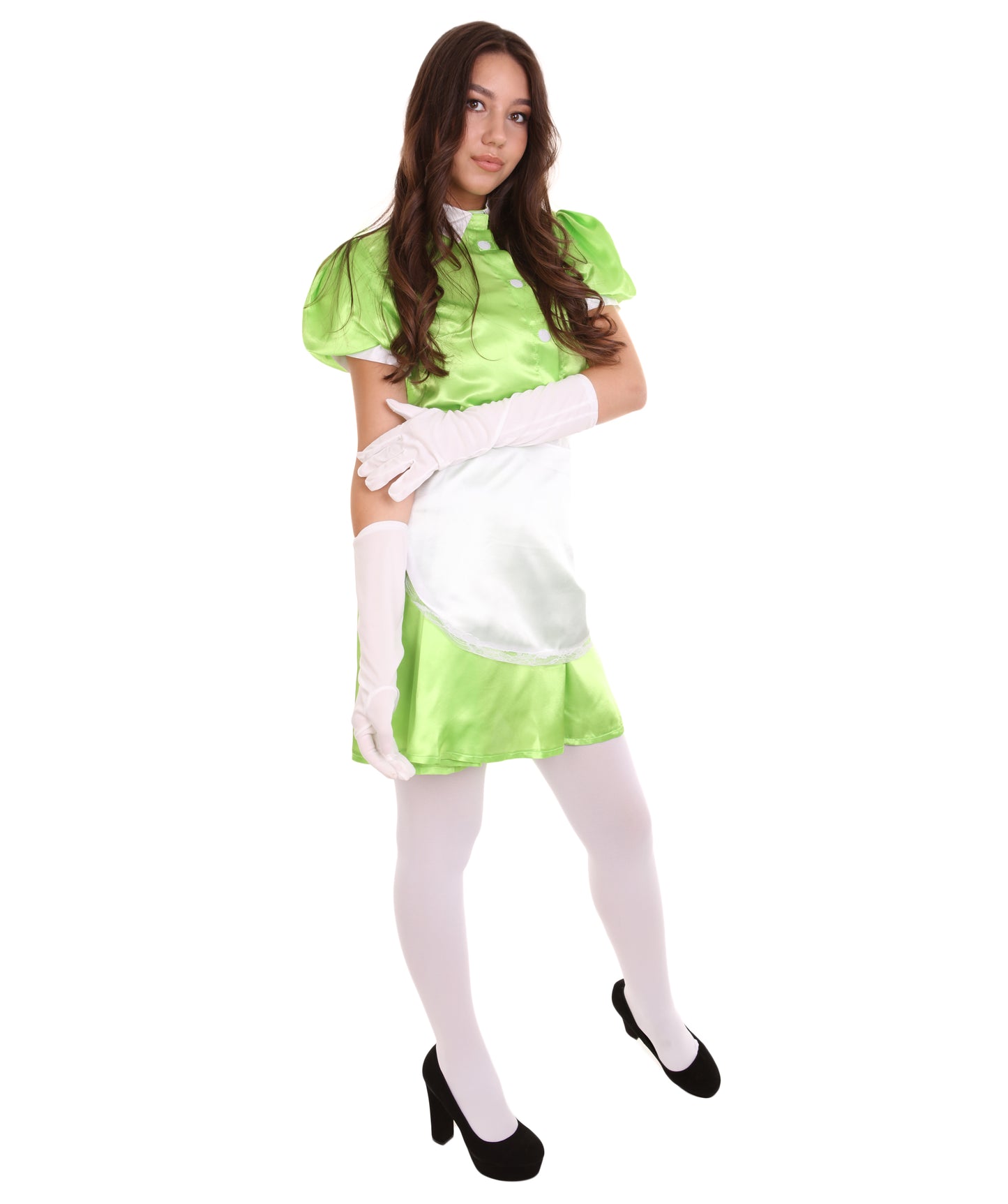 大人用女性の JCO-328_7 フレンチエプロンメイド制服 ライム コスプレコスチューム
