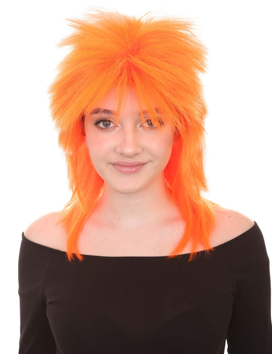 Wigs2you ハロウィンパーティープレミアム H-1335 簡単に着用でき 快適なフィット感 80 年代女性ネオンオレンジロッカースタイルウィッグ