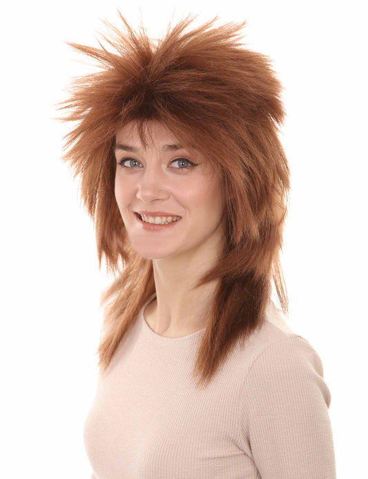 Wigs2you ハロウィン パーティー プレミアム H-1331 簡単に着用でき 快適なフィット感 80 年代女性ミドル ブラウン ロッカー スタイルウィッグ