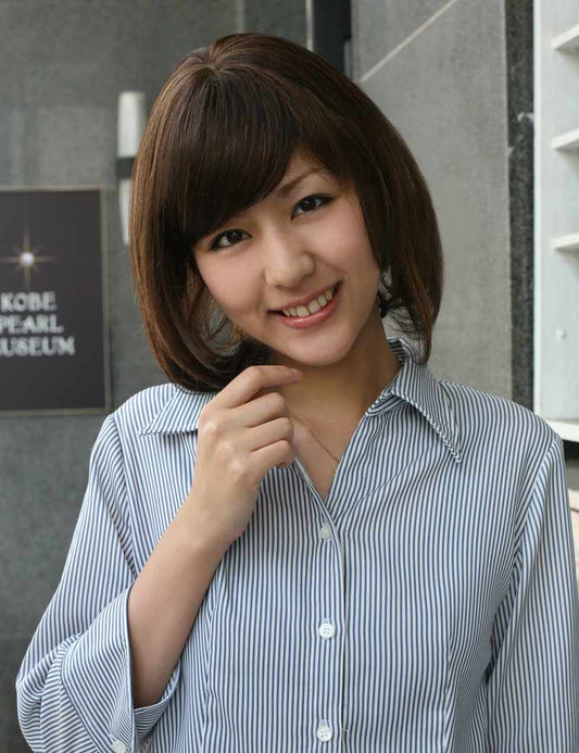 人毛と耐熱ファイバーのミックス |甘い雰囲気のボブミディアムスタイル | ウィッグネット付き HHB-042