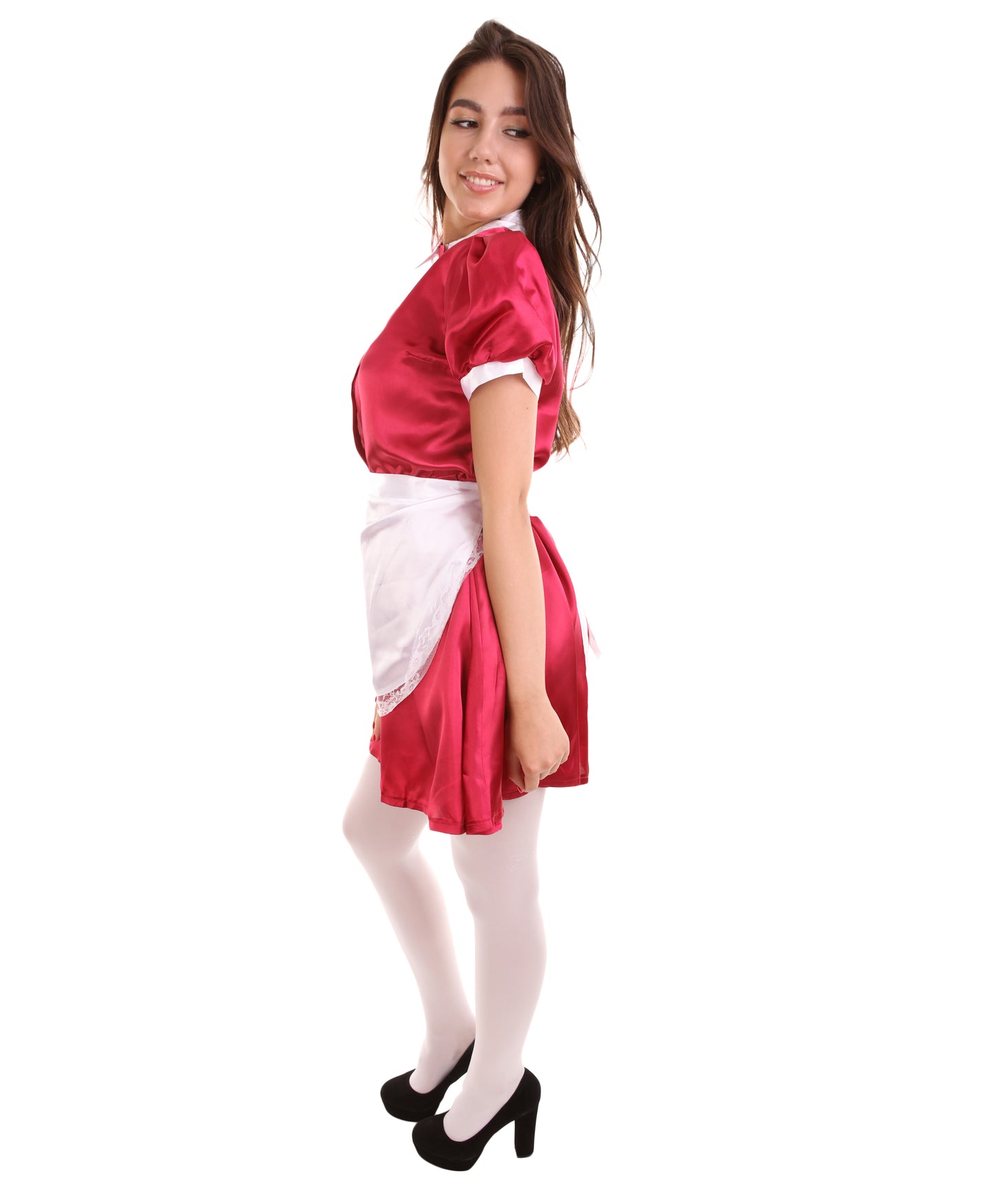 大人用女性の JCO-328_17 フレンチエプロンメイド制服 ダークレッド コスプレコスチューム