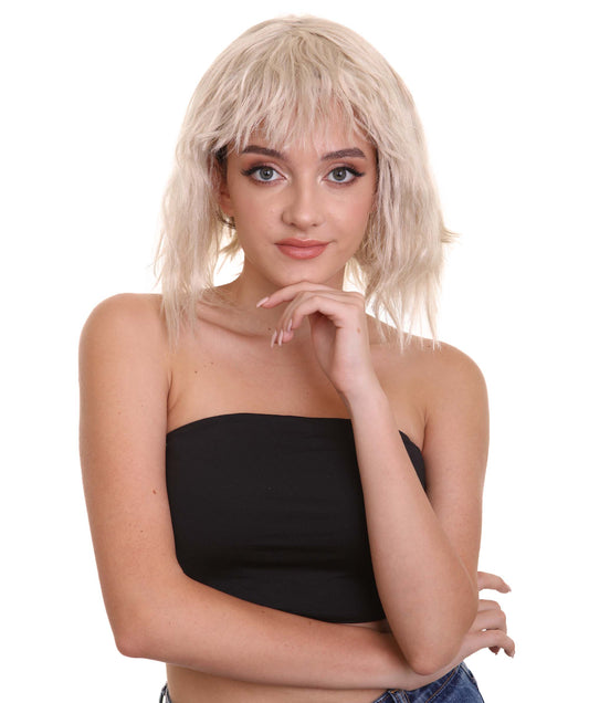 ハロウィンパーティ プレミアム H-5229 女性用 ショルダーレングス バング ウェービーコスプレウィッグ ブロンド