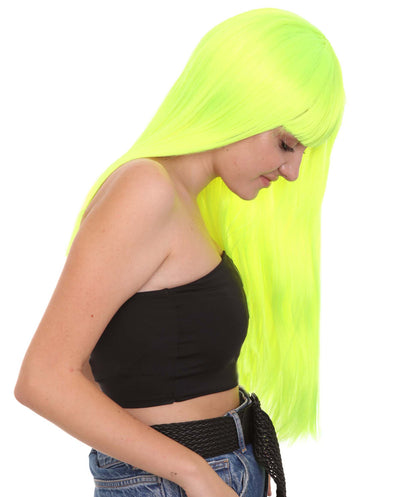 ロングボブネオングリーン女性用ウィッグ H-3364 華やかなパーティーイベント準備完了のハロウィンウィッグ プレミアム通気性のあるキャップレスキャップ