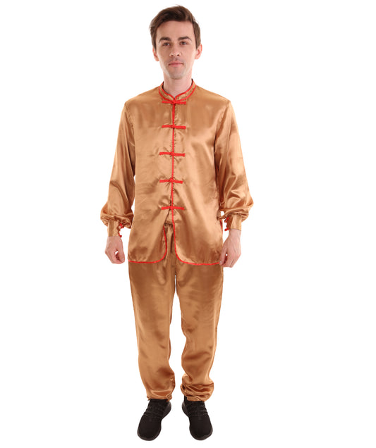 大人用メンズ JCO-269_3 中国の伝統的なカンフー ブラウンサテン 制服 コスプレ衣装