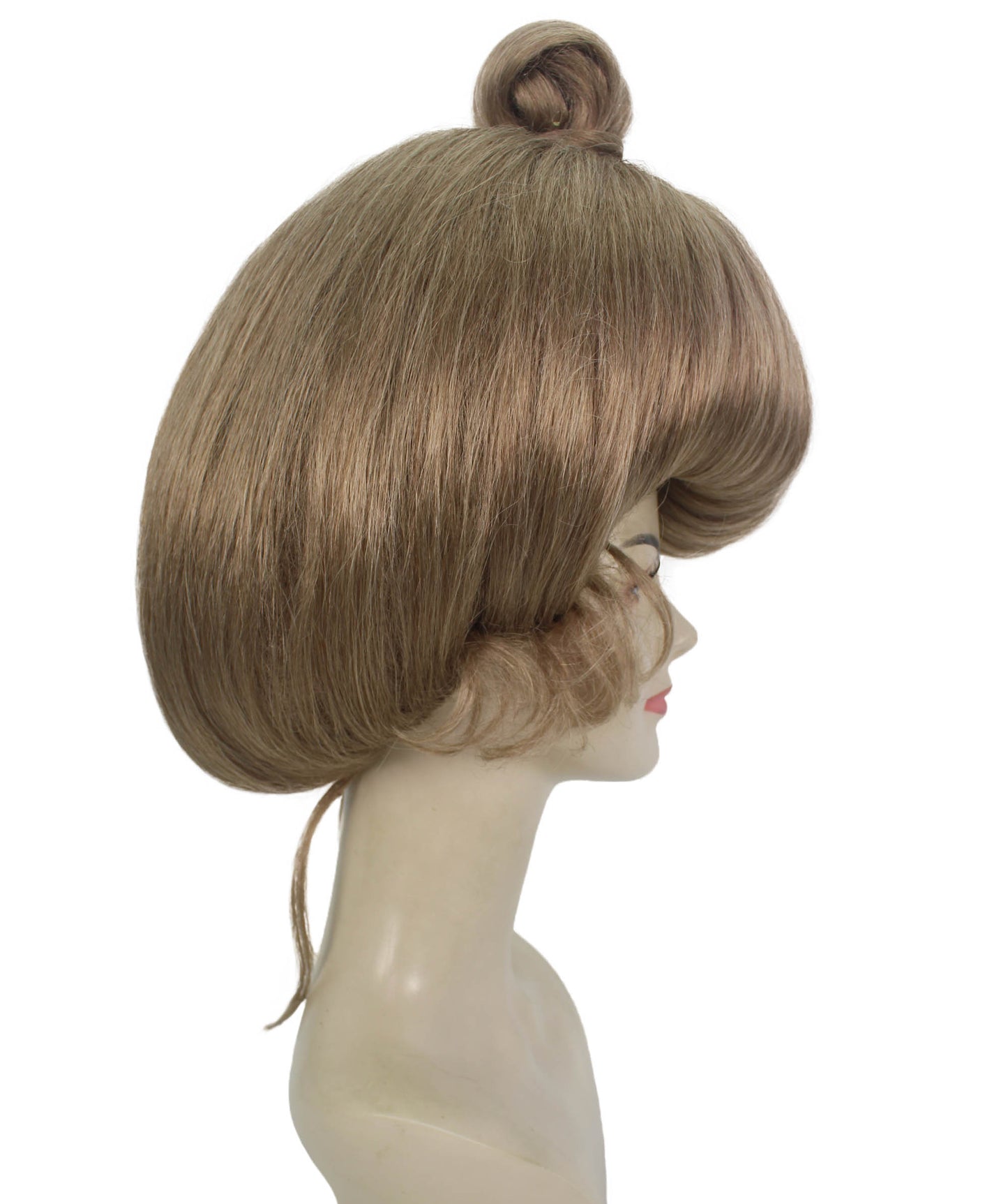 女性用 H-6014 ナチュラル ブロンド ボブ ウィッグ ショート お団子付き ハロウィンに最適 難燃性合成繊維