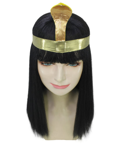 女性用H-5907 エジプトの女王 ウィッグ ヘッドバンド付き ブラック カラー ハロウィンに最適 難燃性合成ファイバー