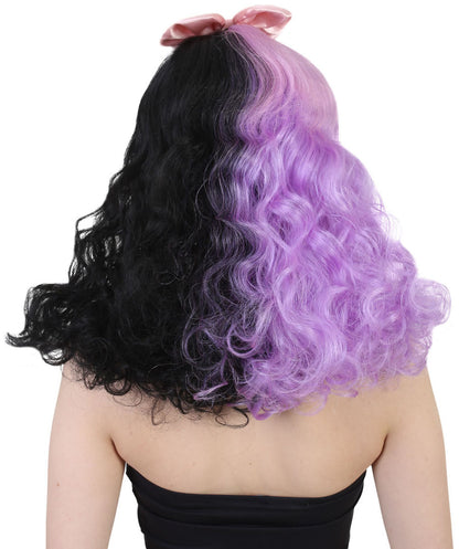 Wigs2you ハロウィン パーティー プレミアム レディース H-927 メラニー ドリー ハーフ パープルとブラック キュリー ウィッグ ピンク リボン カラー