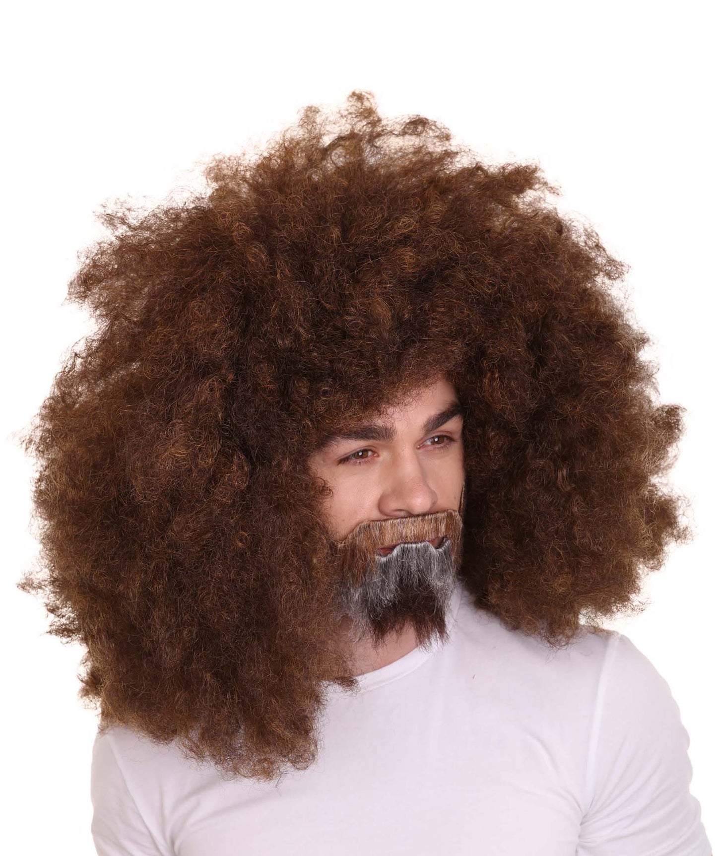 ハロウィンパーティ プレミアム 男性用 H-4776 ボブ・ロス ジャンボアフロブラウンウィッグとフルヒゲ、口髭セット