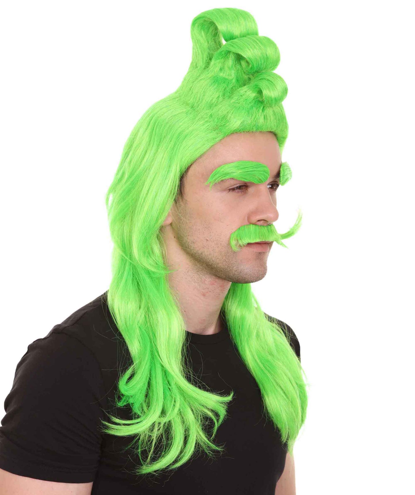 ハロウィンパーティ プレミアム 男性用 H-4787 クリスマス グリンチ サンタ グリーンウィッグ、眉毛、口髭フルセット