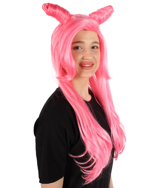 女性用 H-5857 セクシー ドラゴン レディ ピンク バン ウィッグ ハロウィンに最適 難燃性合成繊維