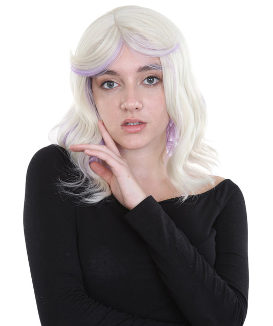 女性用ショルダーレングス ウェービーウィッグ ブロンドパープル H-5193 コスプレウィッグ プレミアム通気性キャップレスキャップ
