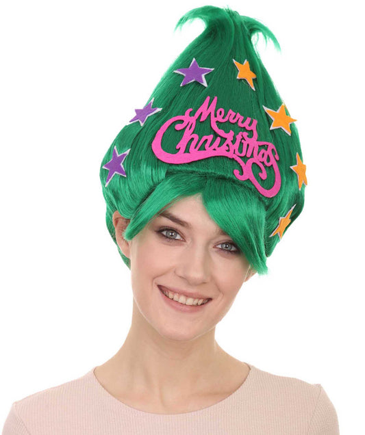 グリーンクリスマスツリーレディースウィッグ H-3529 メリーウィッグ プレミアム通気性のあるキャップレスキャップ