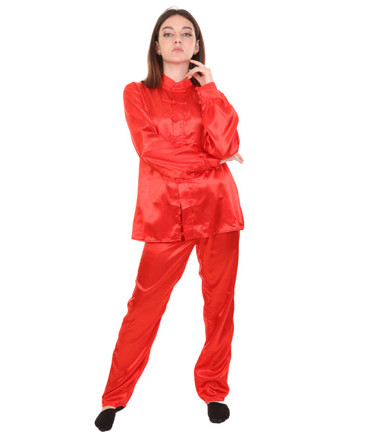 大人用ウィメンズ JCO-270_15 中国の伝統的なカンフー レッドサテン 制服 コスプレ衣装