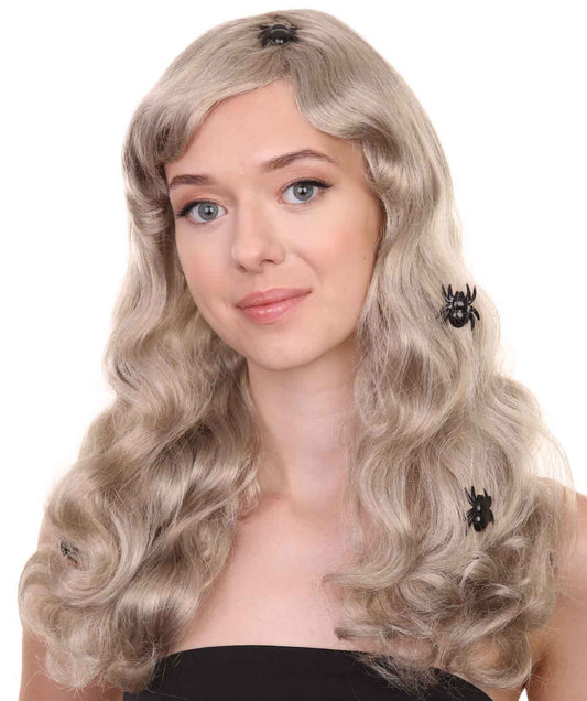 プレミアムハロウィンパーティー H-5373 女性用 ショルダーレングス ウィッチーズスパイダーウェブウィッグ グレー
