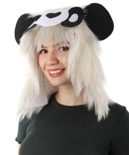 Halloween Party Premium Ladies H-5385 White and Black Panda Wig with Hoodie Synthetic Fiber Hair