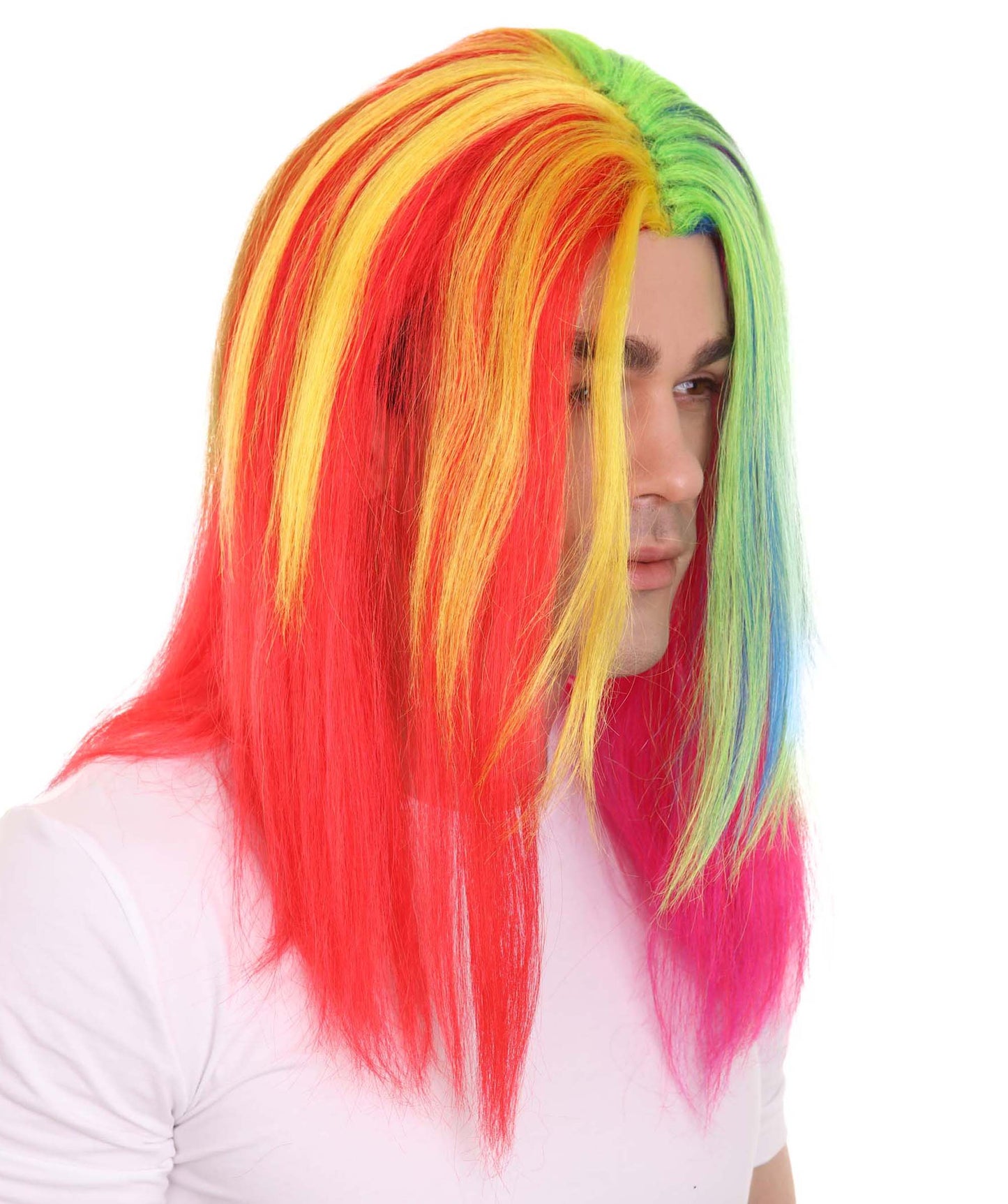 ハロウィンパーティ プレミアム 男性用 H-4413 6ix9ine ダニエル・ヘルナンデス レインボーロングストレートウィッグ