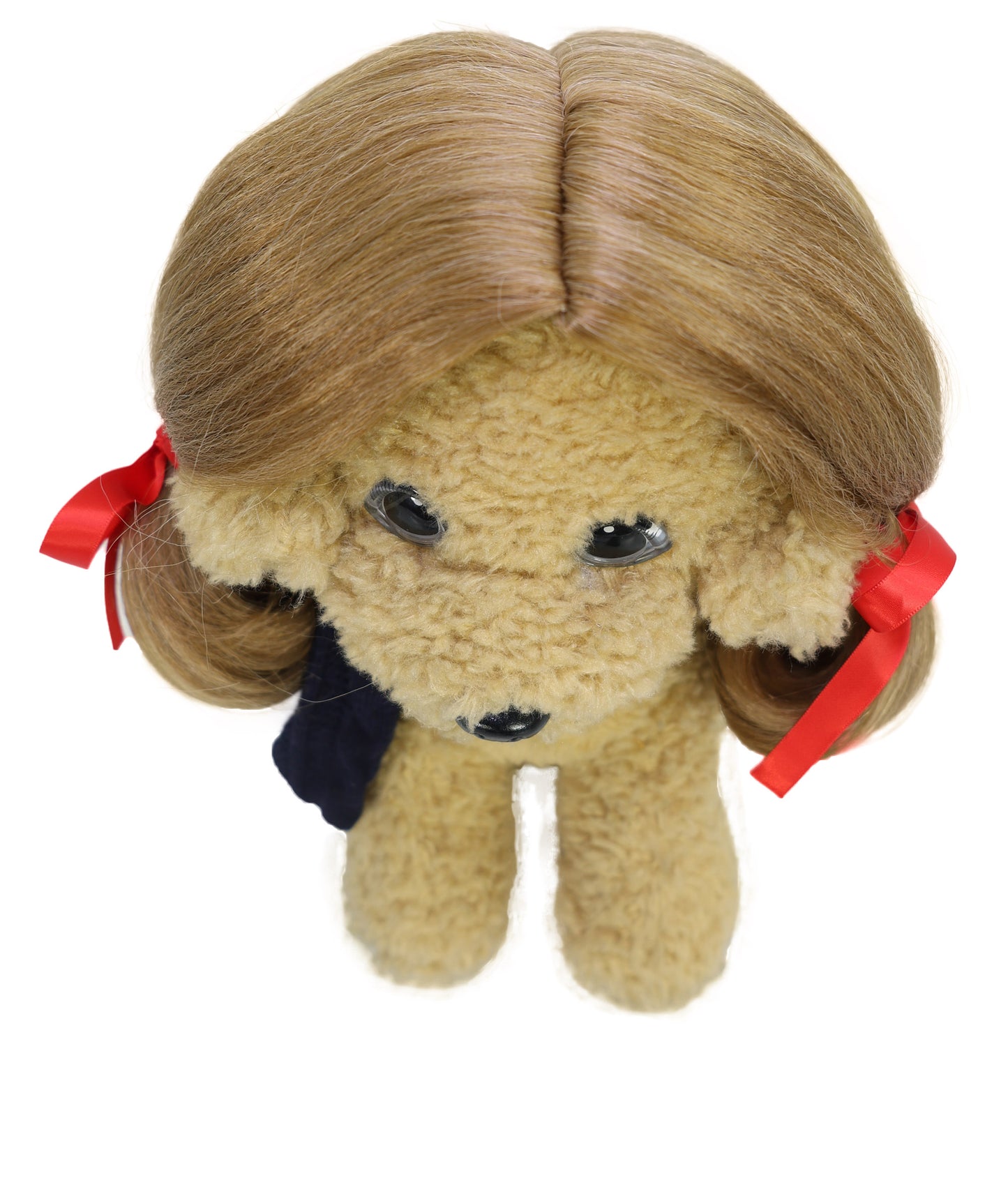 Wigs2you P-051 ライトブラウン ピグテール ペットウィッグ – リボン付きショート合成毛ピース – 8インチ 犬・猫用