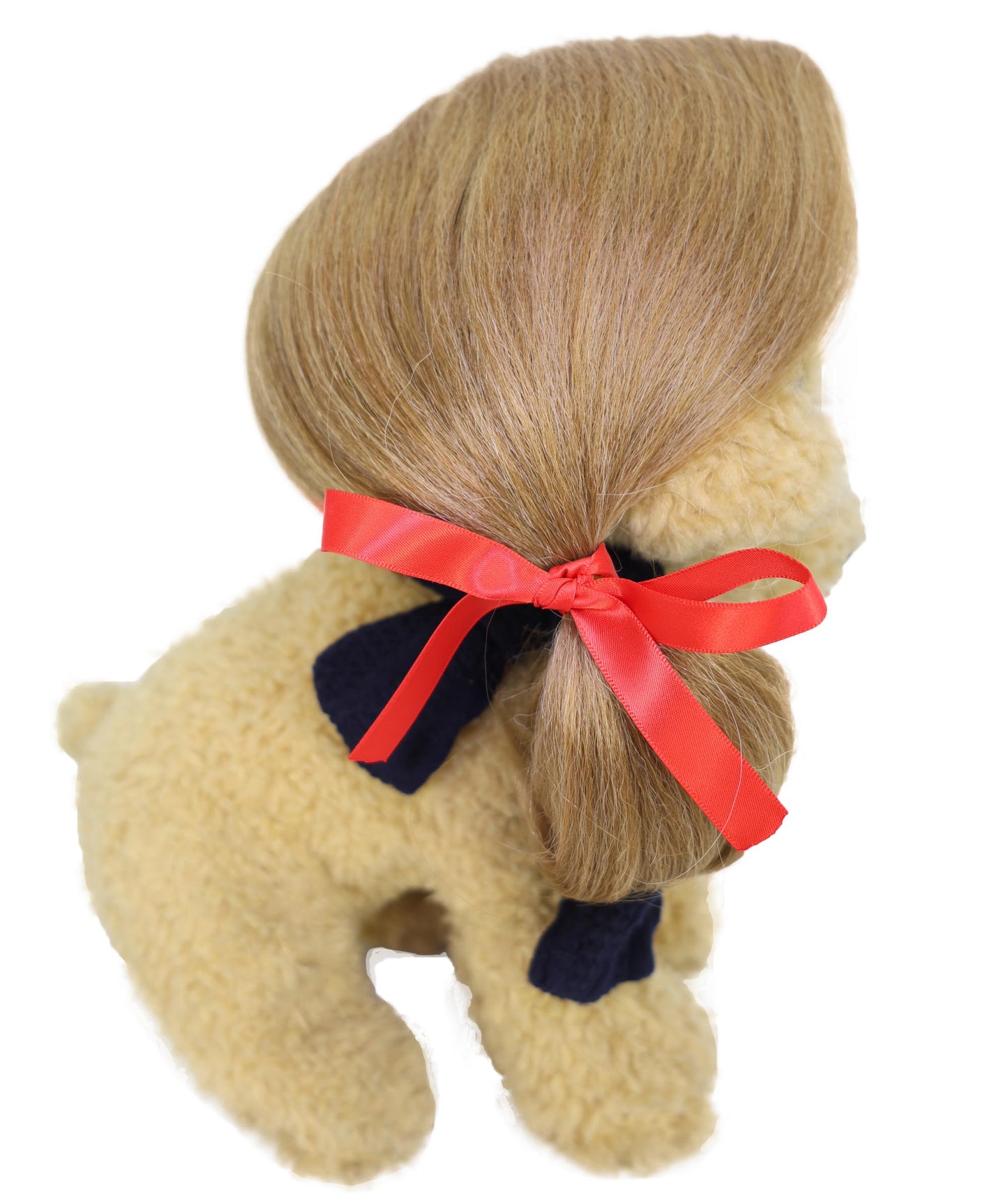 Wigs2you P-051 ライトブラウン ピグテール ペットウィッグ – リボン付きショート合成毛ピース – 8インチ 犬・猫用