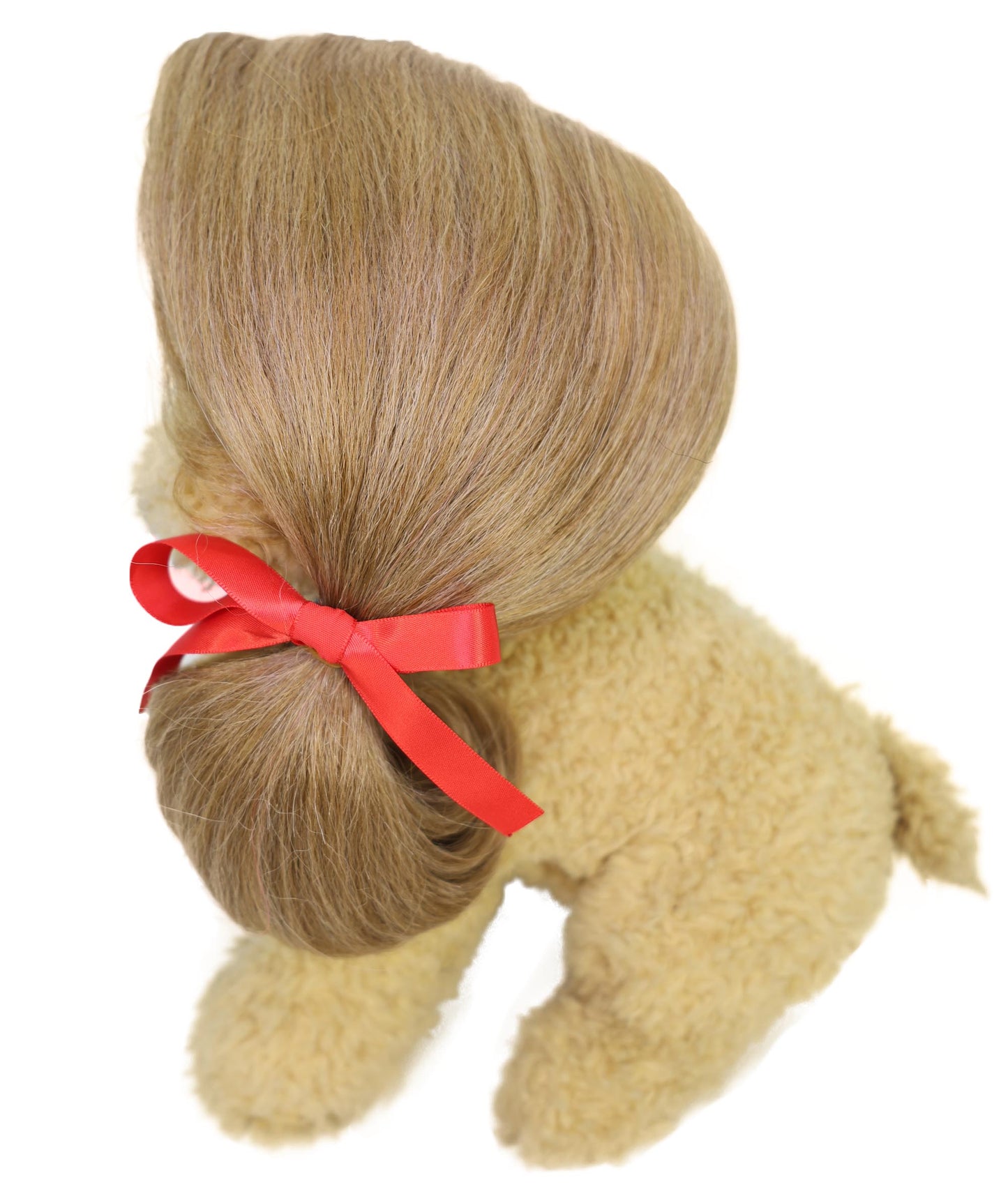 Wigs2you P-051 ライトブラウン ピグテール ペットウィッグ – リボン付きショート合成毛ピース – 8インチ 犬・猫用
