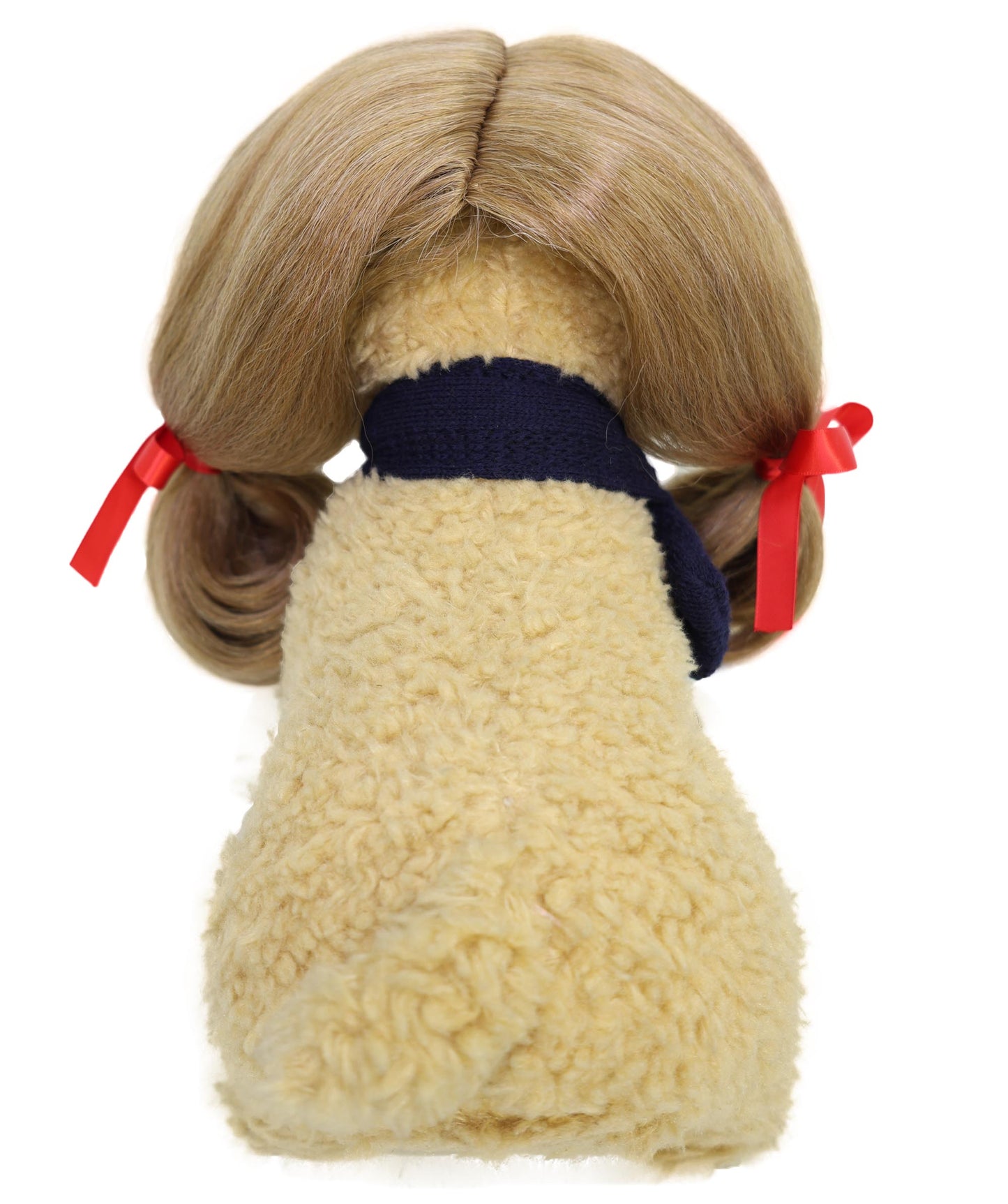 Wigs2you P-051 ライトブラウン ピグテール ペットウィッグ – リボン付きショート合成毛ピース – 8インチ 犬・猫用