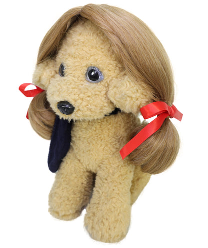 Wigs2you P-051 ライトブラウン ピグテール ペットウィッグ – リボン付きショート合成毛ピース – 8インチ 犬・猫用