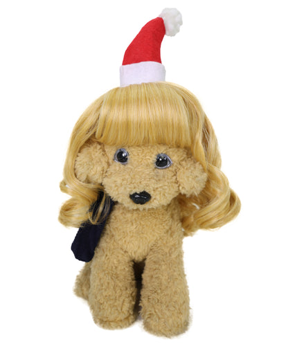 Wigs2you P-056 赤い帽子をかぶったブロンドの犬用ウィッグ - 8インチのカーリー合成ペットキャップ（小型犬用）コスプレやクリスマスコスチュームに最適