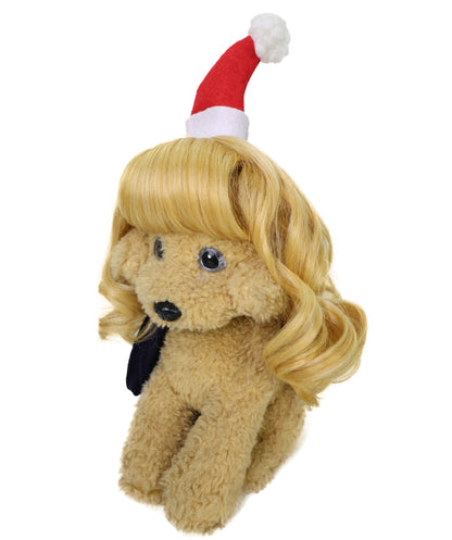 Wigs2you P-056 赤い帽子をかぶったブロンドの犬用ウィッグ - 8インチのカーリー合成ペットキャップ（小型犬用）コスプレやクリスマスコスチュームに最適