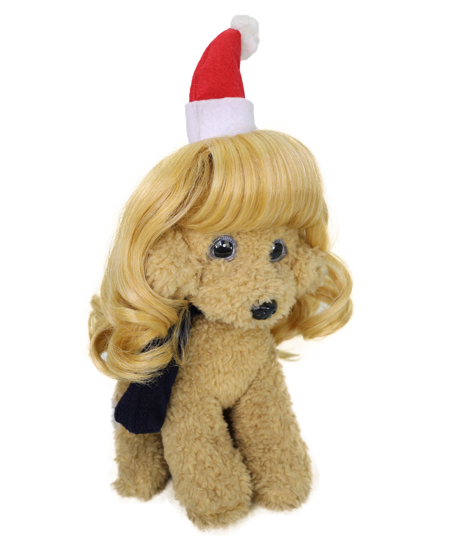 Wigs2you P-056 赤い帽子をかぶったブロンドの犬用ウィッグ - 8インチのカーリー合成ペットキャップ（小型犬用）コスプレやクリスマスコスチュームに最適
