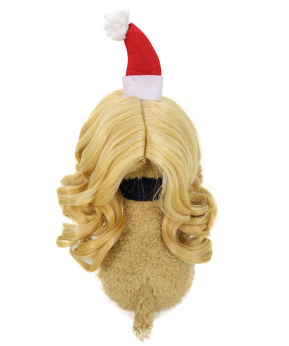 Wigs2you P-056 赤い帽子をかぶったブロンドの犬用ウィッグ - 8インチのカーリー合成ペットキャップ（小型犬用）コスプレやクリスマスコスチュームに最適
