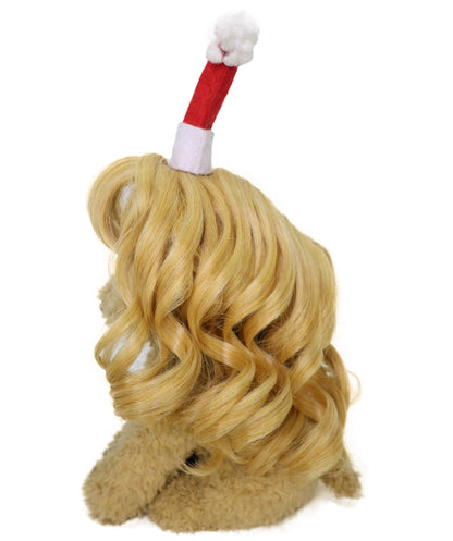 Wigs2you P-056 赤い帽子をかぶったブロンドの犬用ウィッグ - 8インチのカーリー合成ペットキャップ（小型犬用）コスプレやクリスマスコスチュームに最適