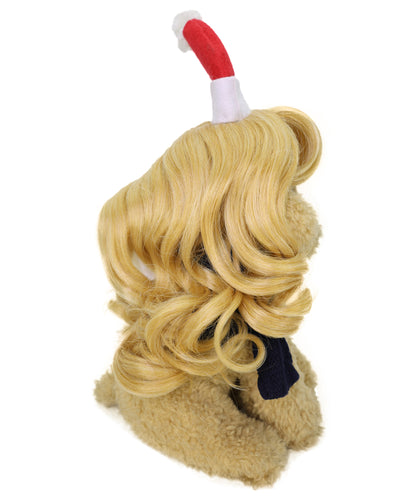 Wigs2you P-056 赤い帽子をかぶったブロンドの犬用ウィッグ - 8インチのカーリー合成ペットキャップ（小型犬用）コスプレやクリスマスコスチュームに最適