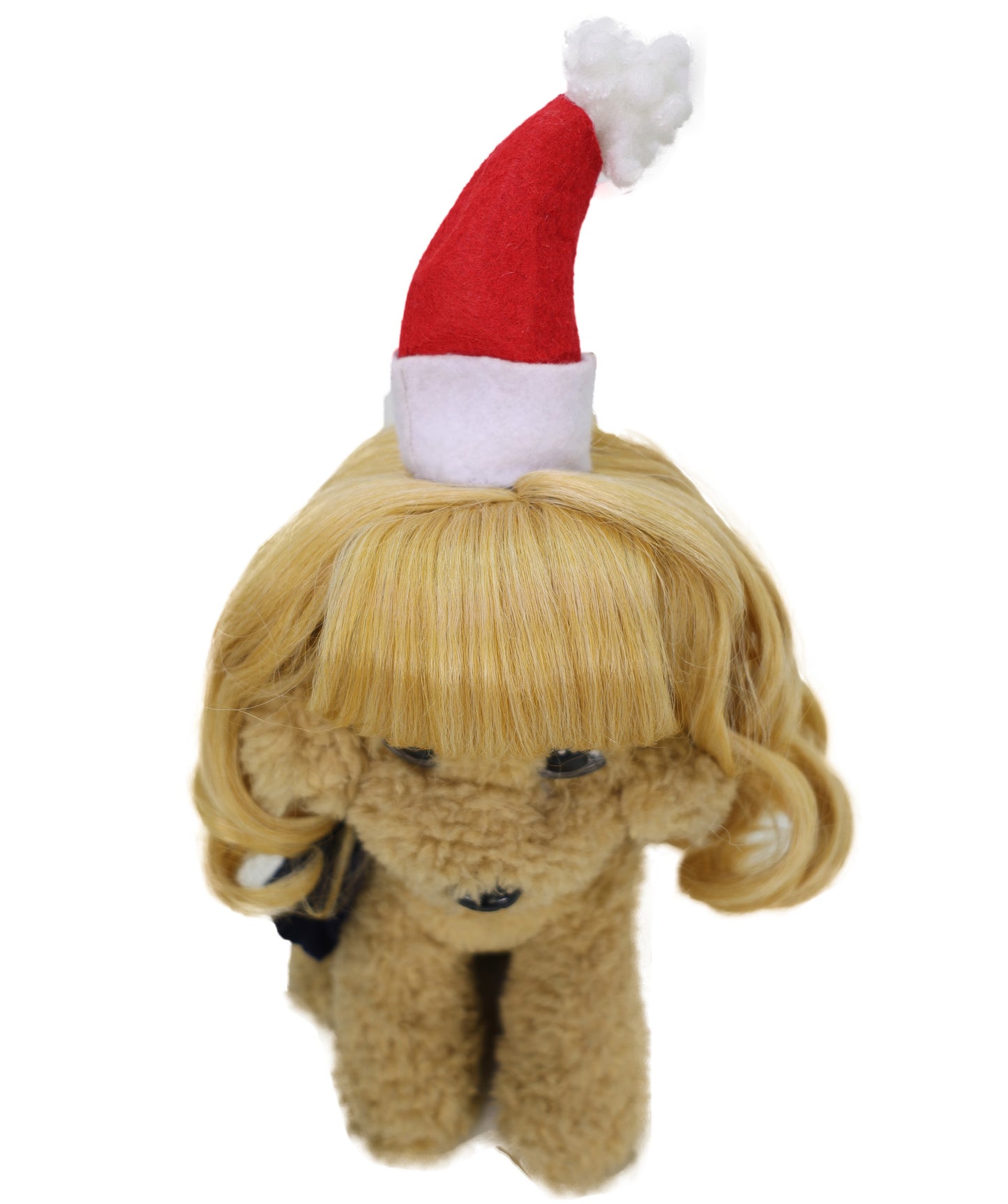 Wigs2you P-056 赤い帽子をかぶったブロンドの犬用ウィッグ - 8インチのカーリー合成ペットキャップ（小型犬用）コスプレやクリスマスコスチュームに最適