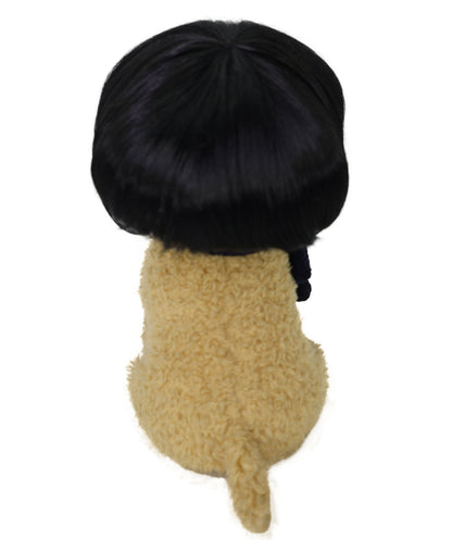 Wigs2you P-058 おもしろペットウィッグ（前髪付き） – 7インチ（約18cm）黒の合成コスチュームヘア（猫＆小型犬用）