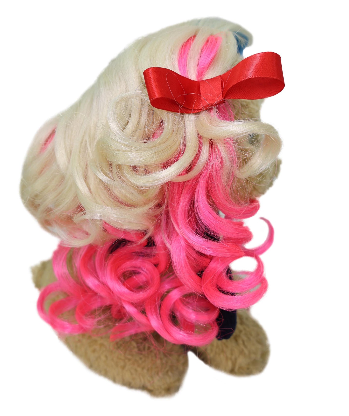 Wigs2you P-059 犬猫用マルチカラーペットウィッグ（10インチ） – カラフルなリボン付きカールヘア、コスプレや楽しいコスチュームに最適