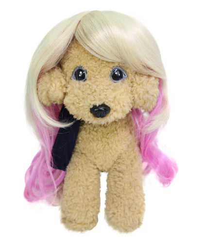 Wigs2you P-060 ブロンド＆ピンクのカーリーペットウィッグ | 犬＆猫用ツートンカラー合成コスチュームウィッグ | ハロウィン、パーティー、写真撮影に最適な軽量難燃性ペットヘアピース