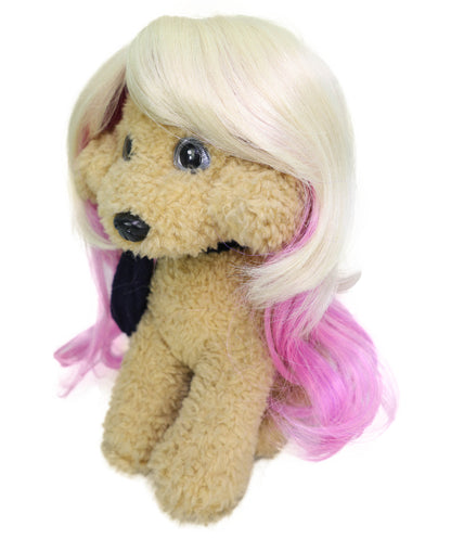 Wigs2you P-060 ブロンド＆ピンクのカーリーペットウィッグ | 犬＆猫用ツートンカラー合成コスチュームウィッグ | ハロウィン、パーティー、写真撮影に最適な軽量難燃性ペットヘアピース