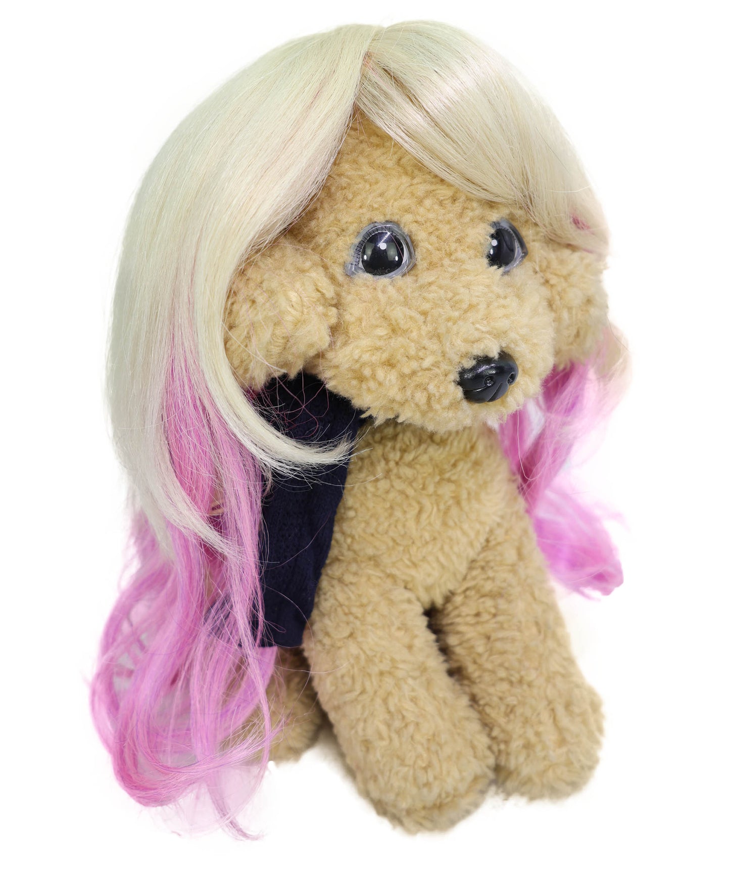 Wigs2you P-060 ブロンド＆ピンクのカーリーペットウィッグ | 犬＆猫用ツートンカラー合成コスチュームウィッグ | ハロウィン、パーティー、写真撮影に最適な軽量難燃性ペットヘアピース