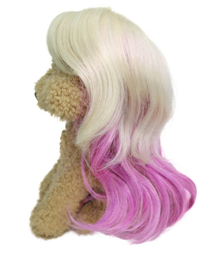 Wigs2you P-060 ブロンド＆ピンクのカーリーペットウィッグ | 犬＆猫用ツートンカラー合成コスチュームウィッグ | ハロウィン、パーティー、写真撮影に最適な軽量難燃性ペットヘアピース