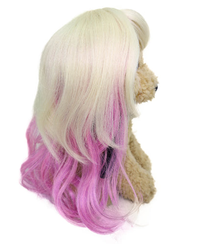 Wigs2you P-060 ブロンド＆ピンクのカーリーペットウィッグ | 犬＆猫用ツートンカラー合成コスチュームウィッグ | ハロウィン、パーティー、写真撮影に最適な軽量難燃性ペットヘアピース