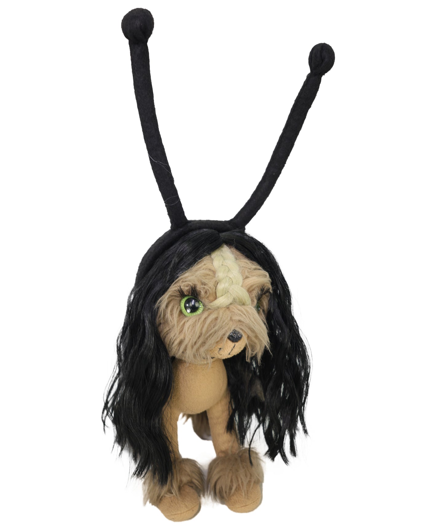 Wigs2you P-066 10インチ ブラック ペット用ウィッグ – 耐熱性合成毛、ヘッドピース付き（犬用）｜標準キャップ