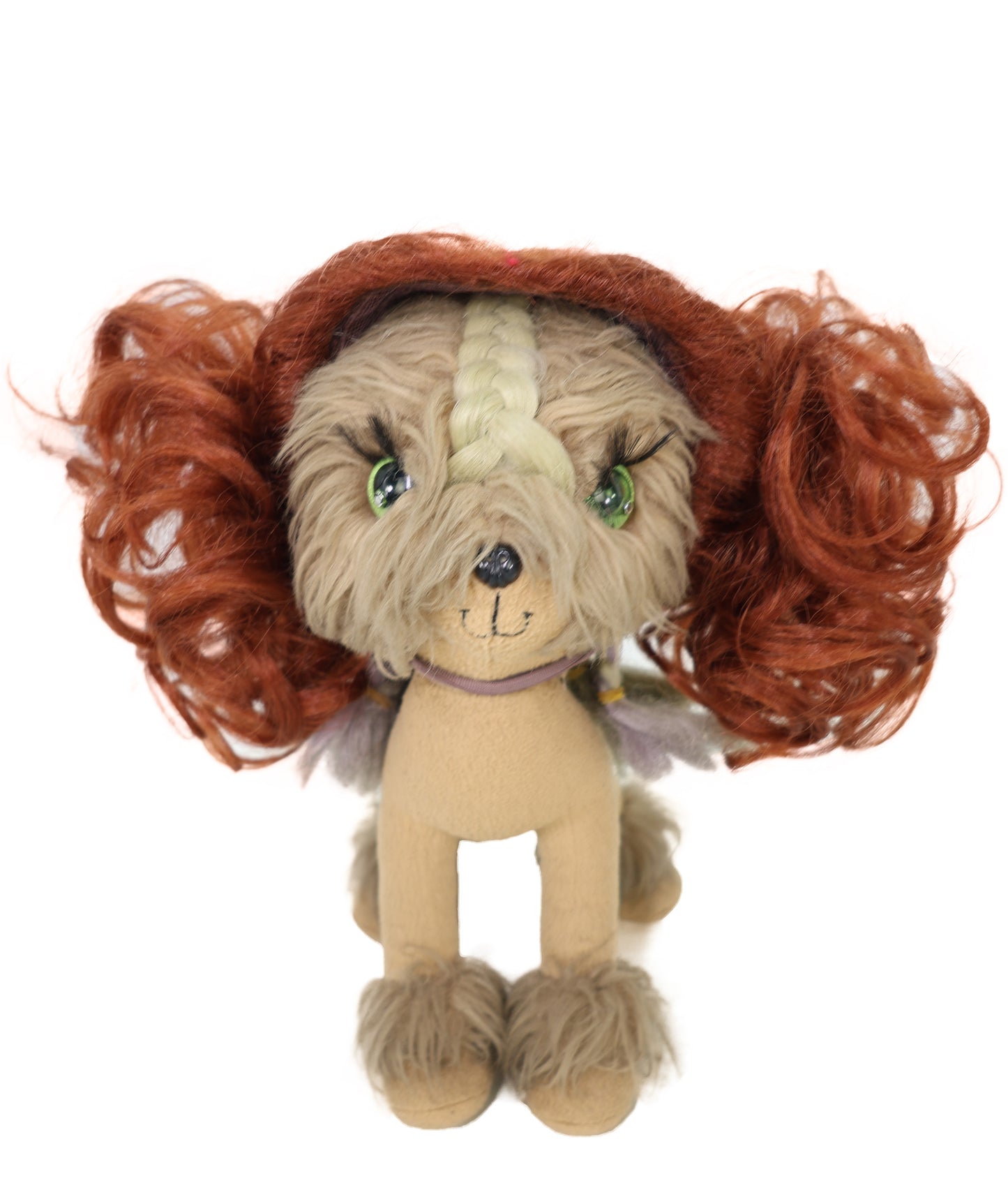 Wigs2you P-067 バーガンディ色の犬用ペットウィッグ – 6インチの巻き毛合成毛、耐熱性、難燃性標準キャップ